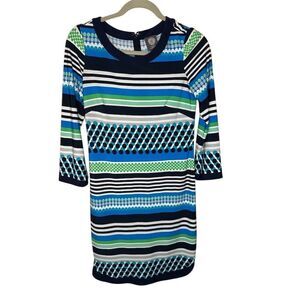 Vince Camuto Women's Striped Shift Dress 3/4 Sleeve Knee Length Size 2